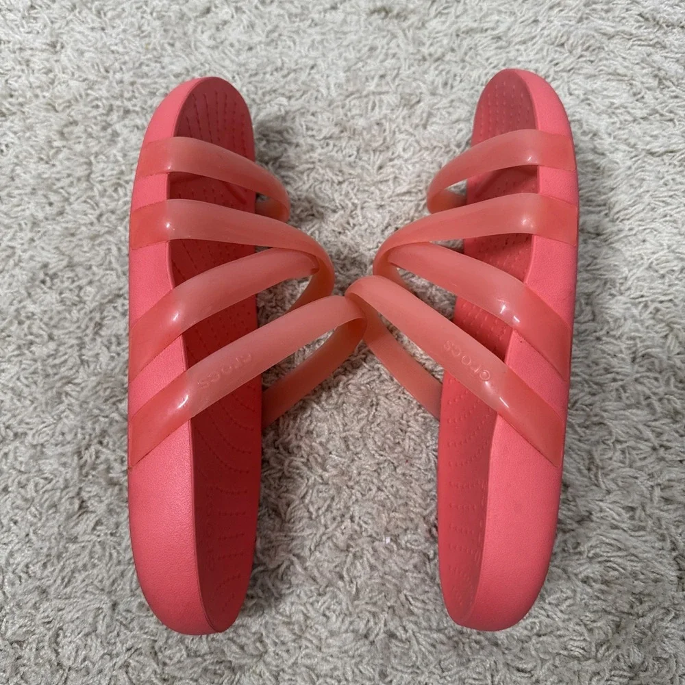 Crocs Women's Splash Glossy Strappy Neon Watermelon Slip On Sandals Slide Size 8